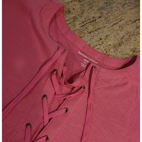 New? Lot of 2 Plus Size 26/28 Woman Within Stretch Shirt Short Sleeve Eyelet Tie - Picture 7 of 14